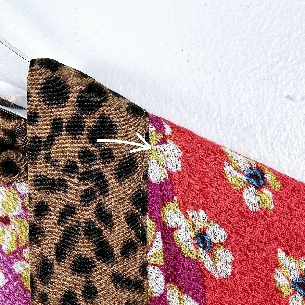 Oddy Mixed Media Patchwork Floral Leopard Print Fringe Kimono, size S/M - Picture 12 of 12